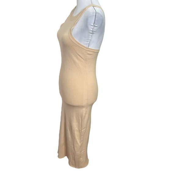 SNDYS Ribbed Knit Midi Dress Women’s Size Small Sand Cotton Bodycon Sleeveless - Picture 5 of 11